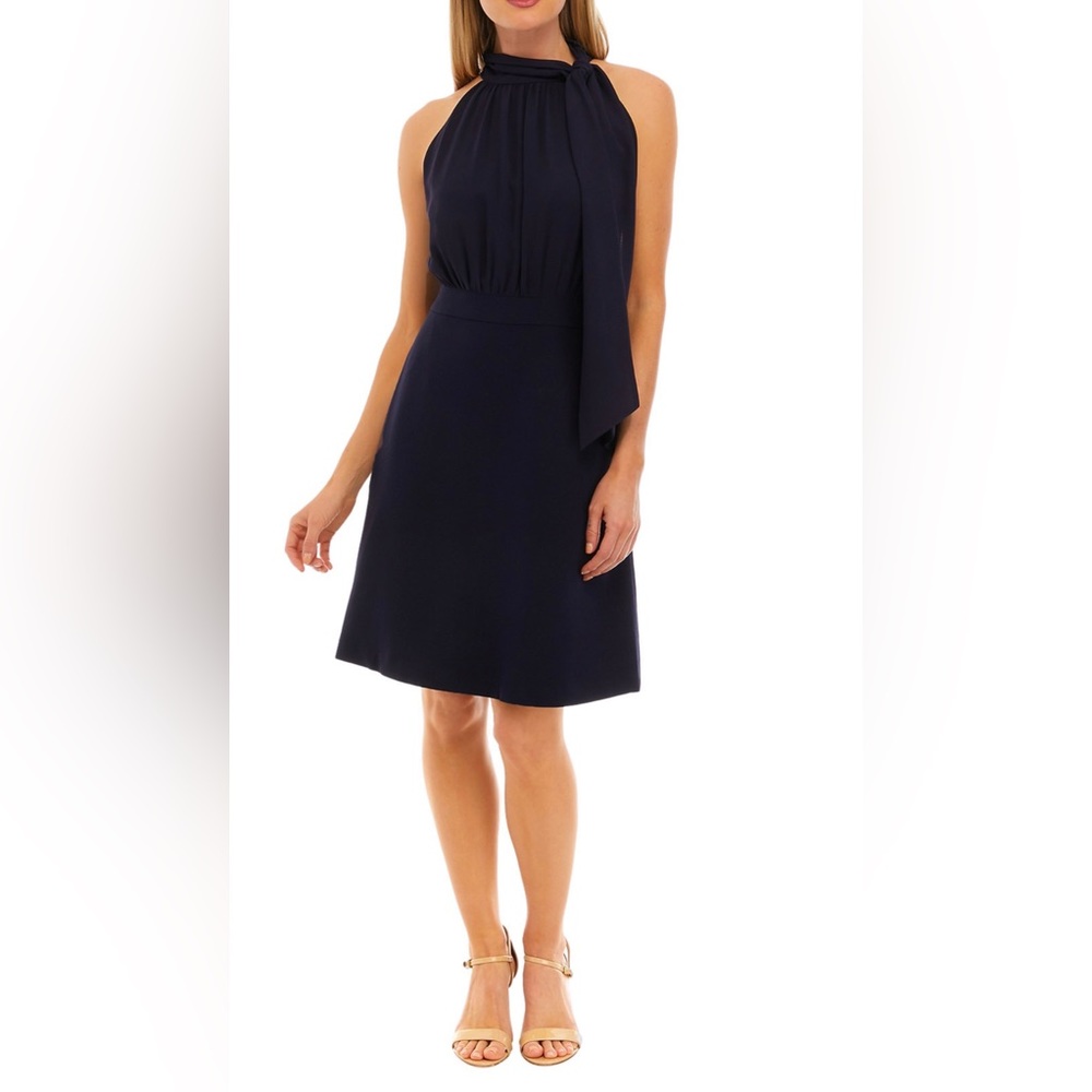 Vince Camuto Women's Chiffon Bow Neck Signature Crepe A-Line Dress
